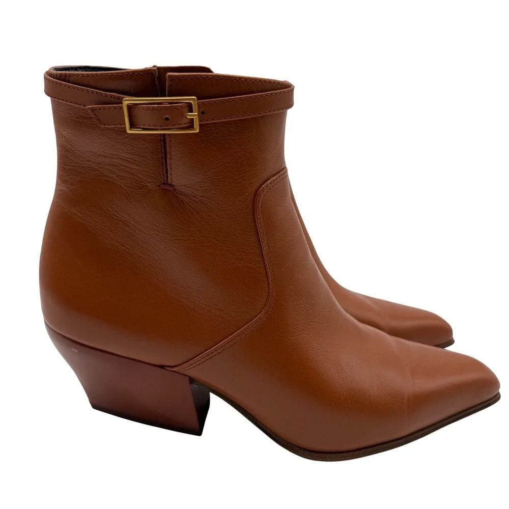 Franco Sarto Amber Leather Ankle Boots‎ Womens 7M Brown Excellent  Buckle Zip